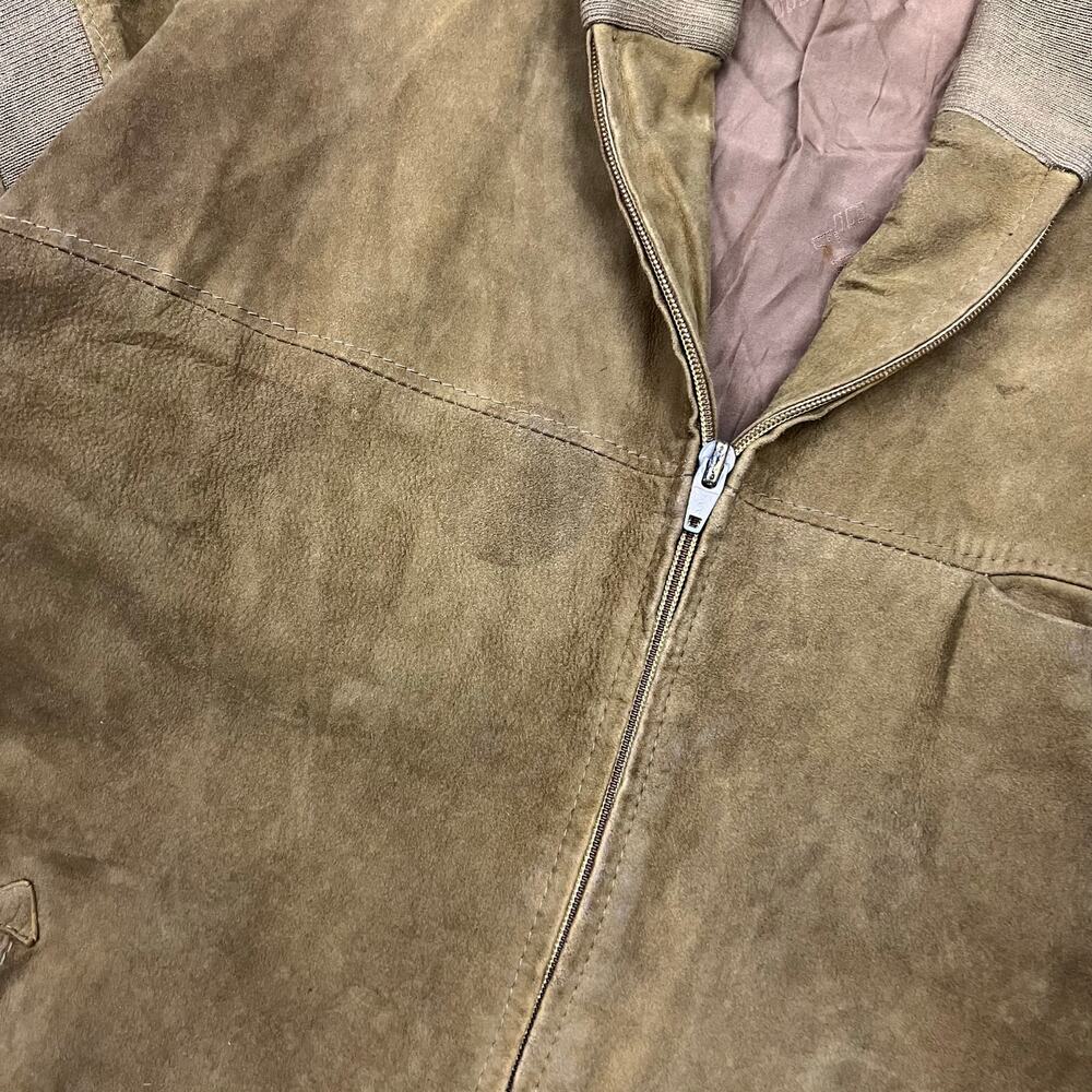 Vintage Suede Leather Bomber Jacket Knit Shawl Collar Light Brown Patina Size M - Picture 6 of 16